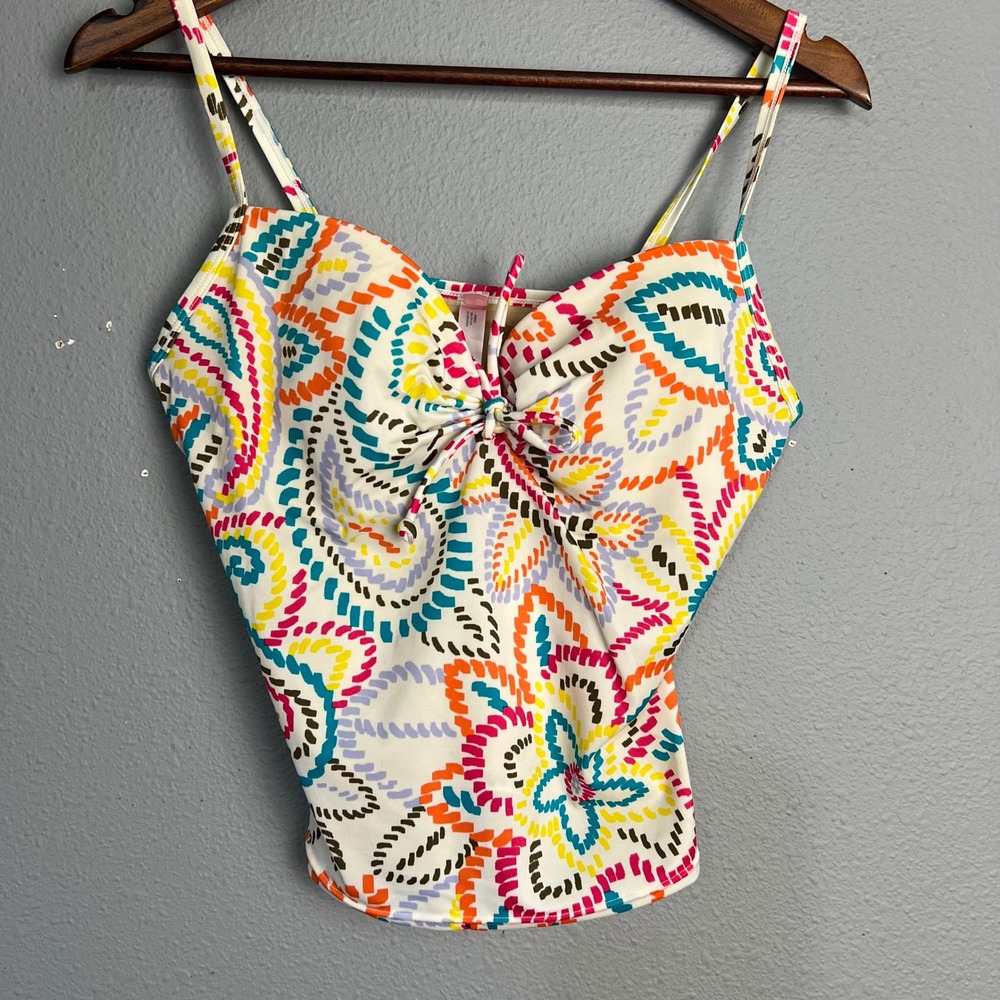Victoria's Secret Tankini Y2K Swim Top 90s Retro Padded‎ Bra Colorful Print 34D